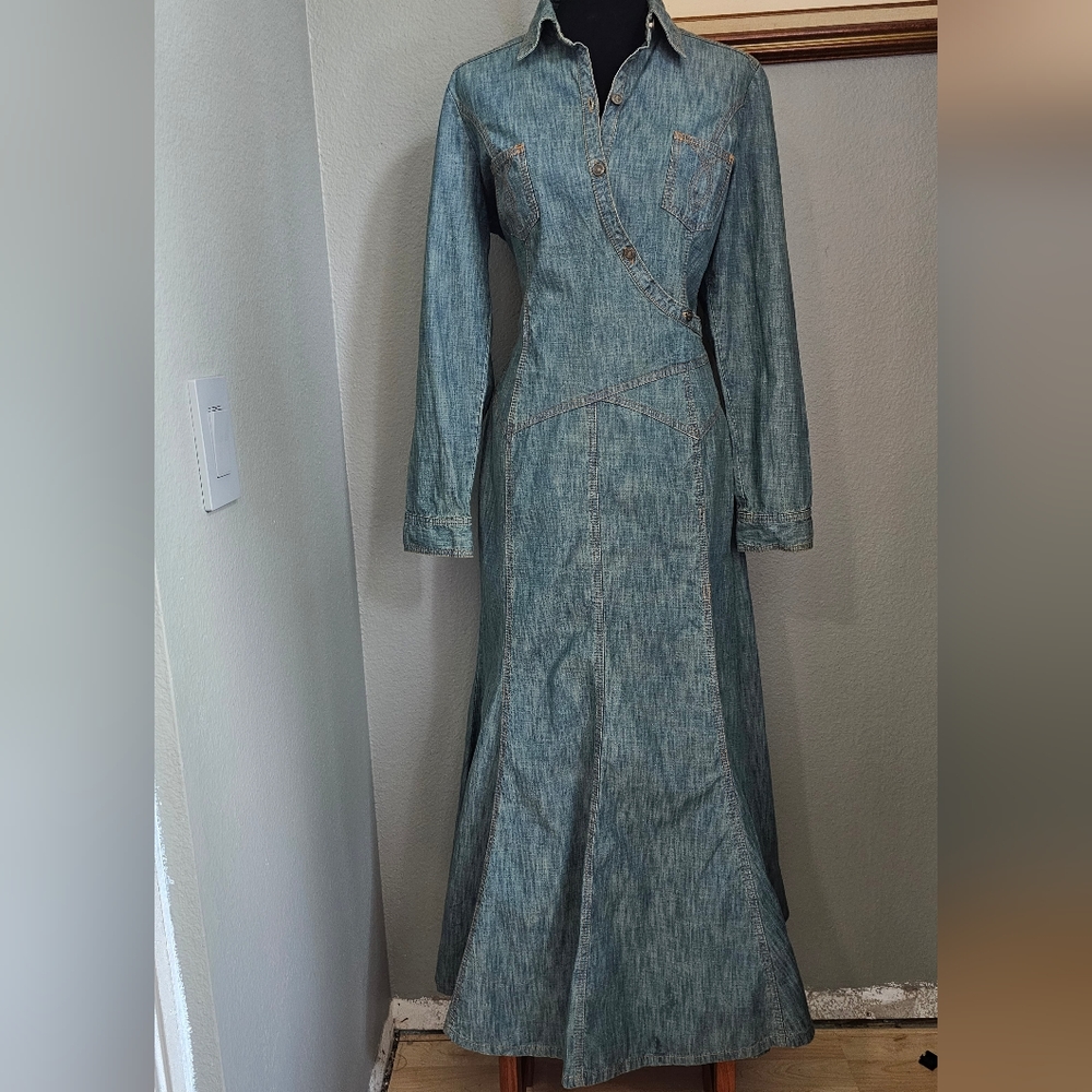 Vintage Jeanology Western Denim Long Maxi Dress Size 12